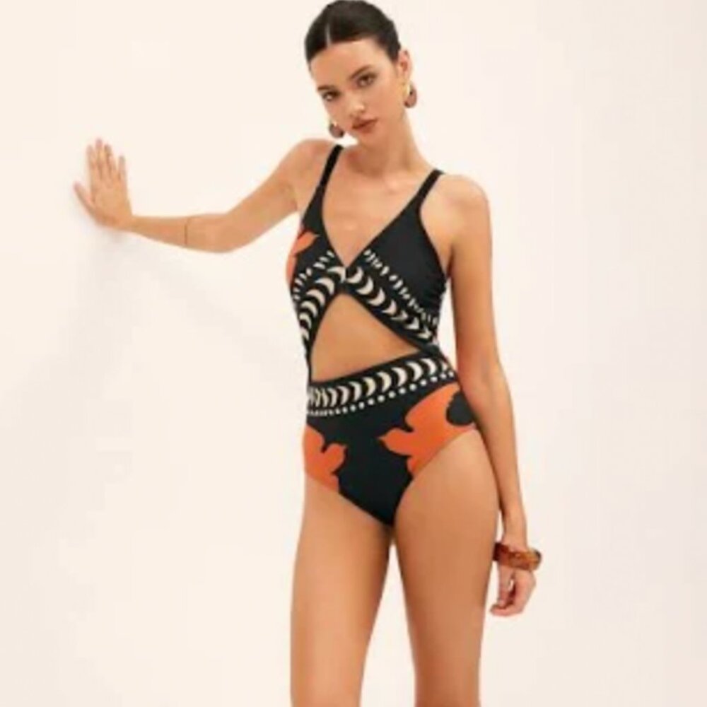 Commense 🖤 Bird Print Cutout One Piece Swimsuit - Size S